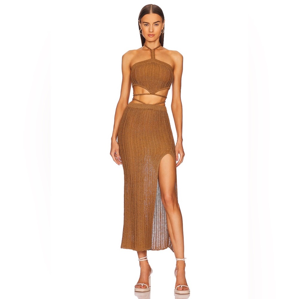 Michael Costello x Revolve Sylvan Knit Top & Maxi Skirt Set in Dark Sand- Large